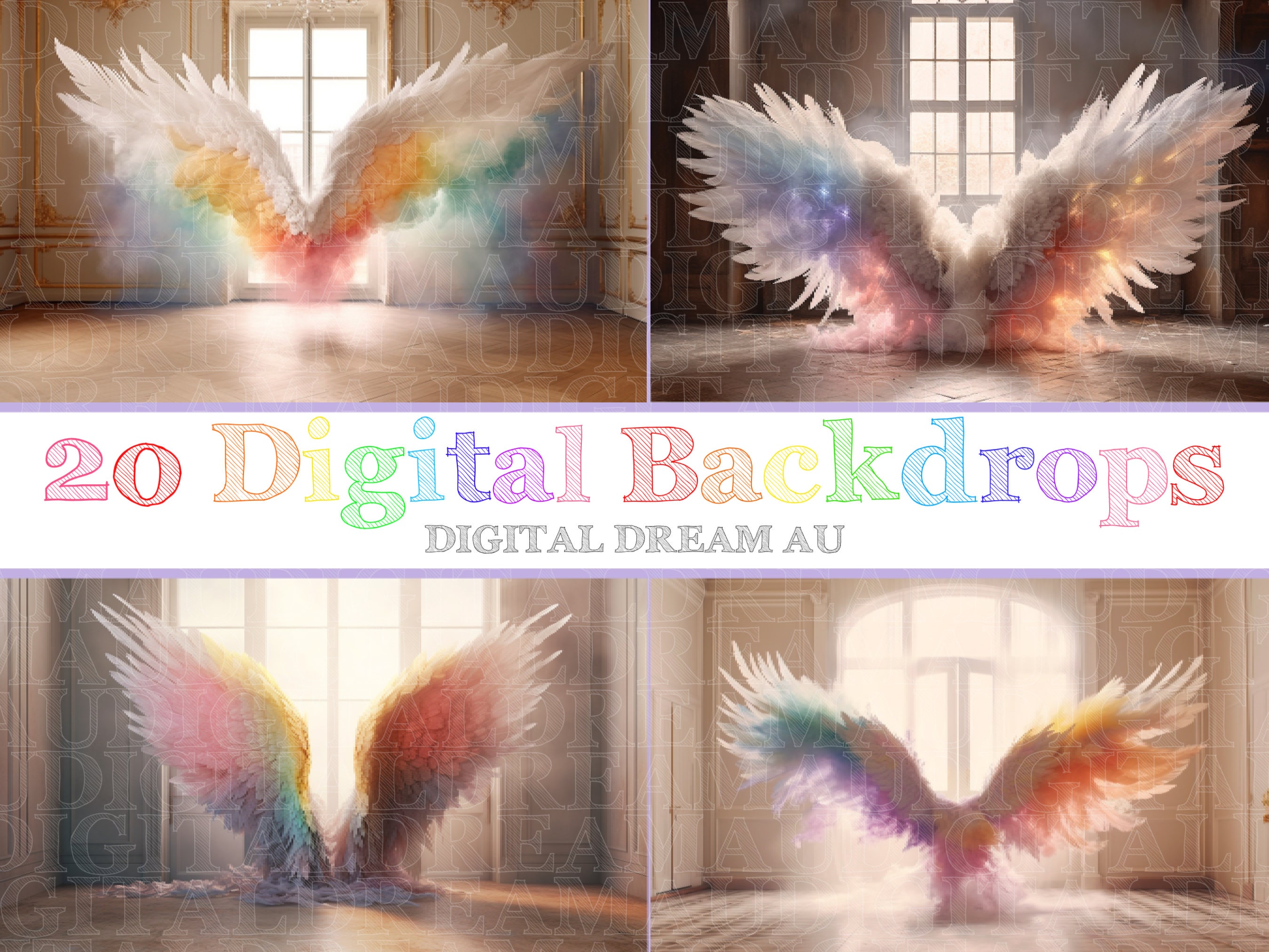 Rainbow Angel Wings Digital Backdrop Maternity Digital Backdrop Overlay ...