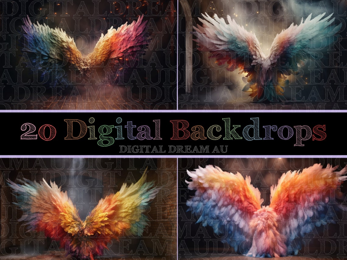 Rainbow Angel Wings Digital Backdrop Maternity Digital Backdrop Overlay ...