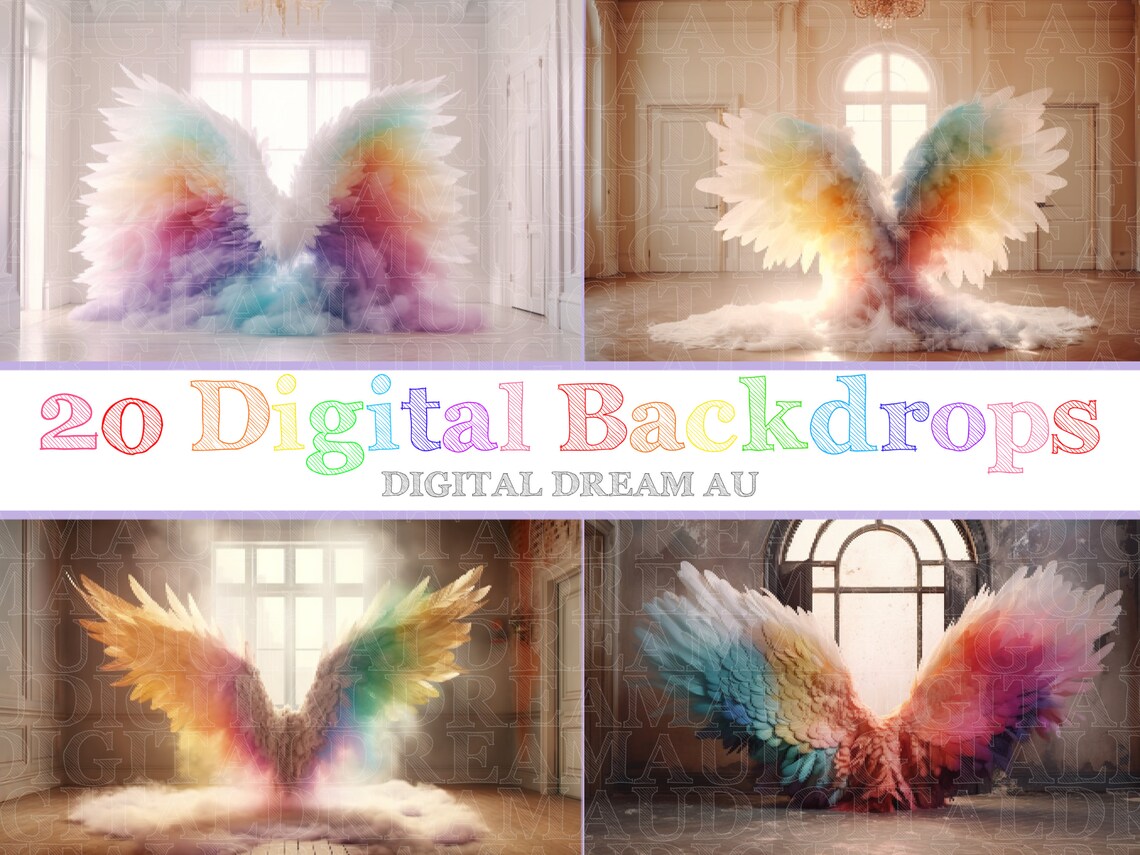 Rainbow Angel Wings Digital Backdrop Maternity Digital Backdrop Overlay ...