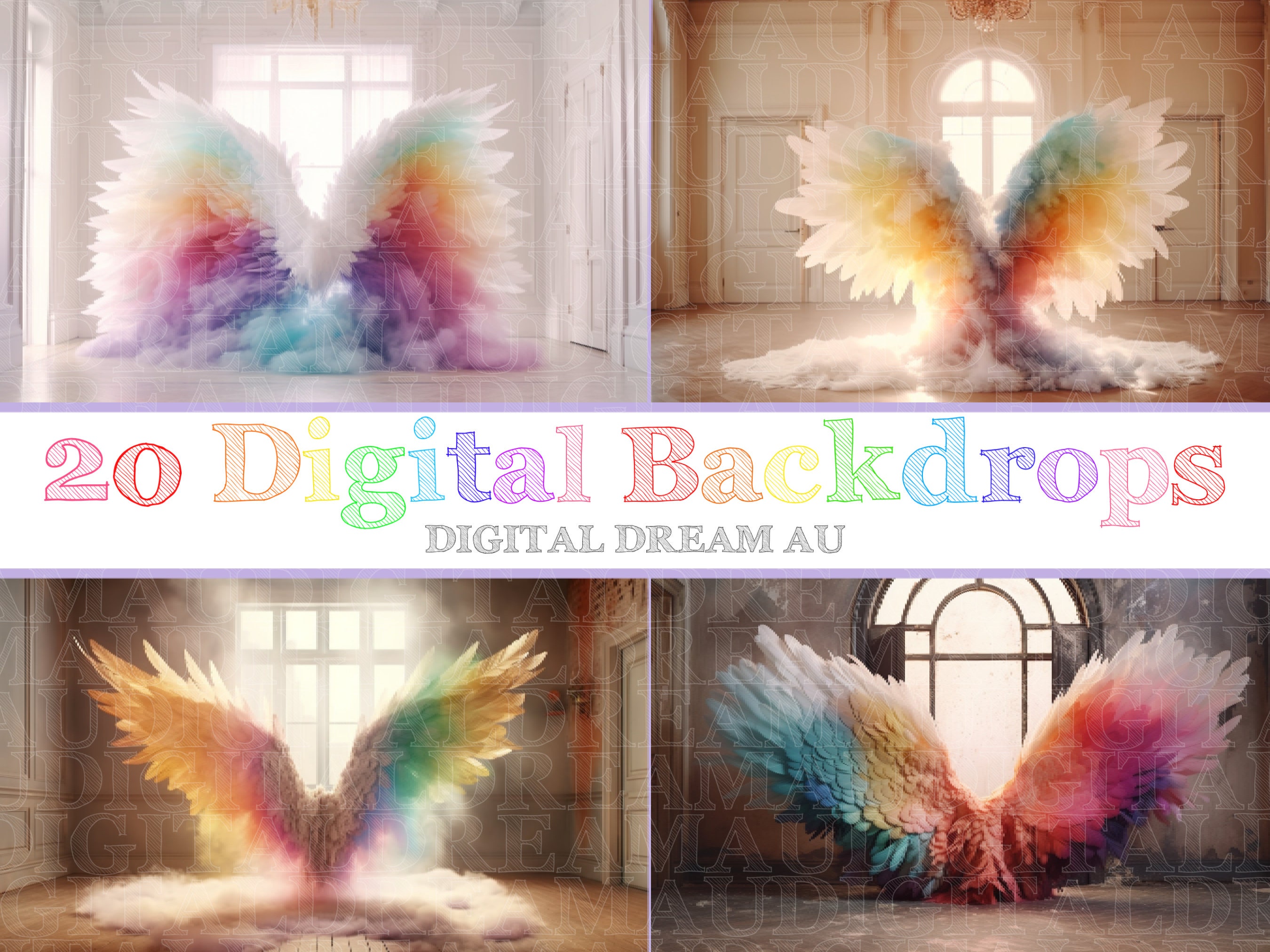 Rainbow Angel Wings Digital Backdrop Maternity Digital Backdrop Overlay ...