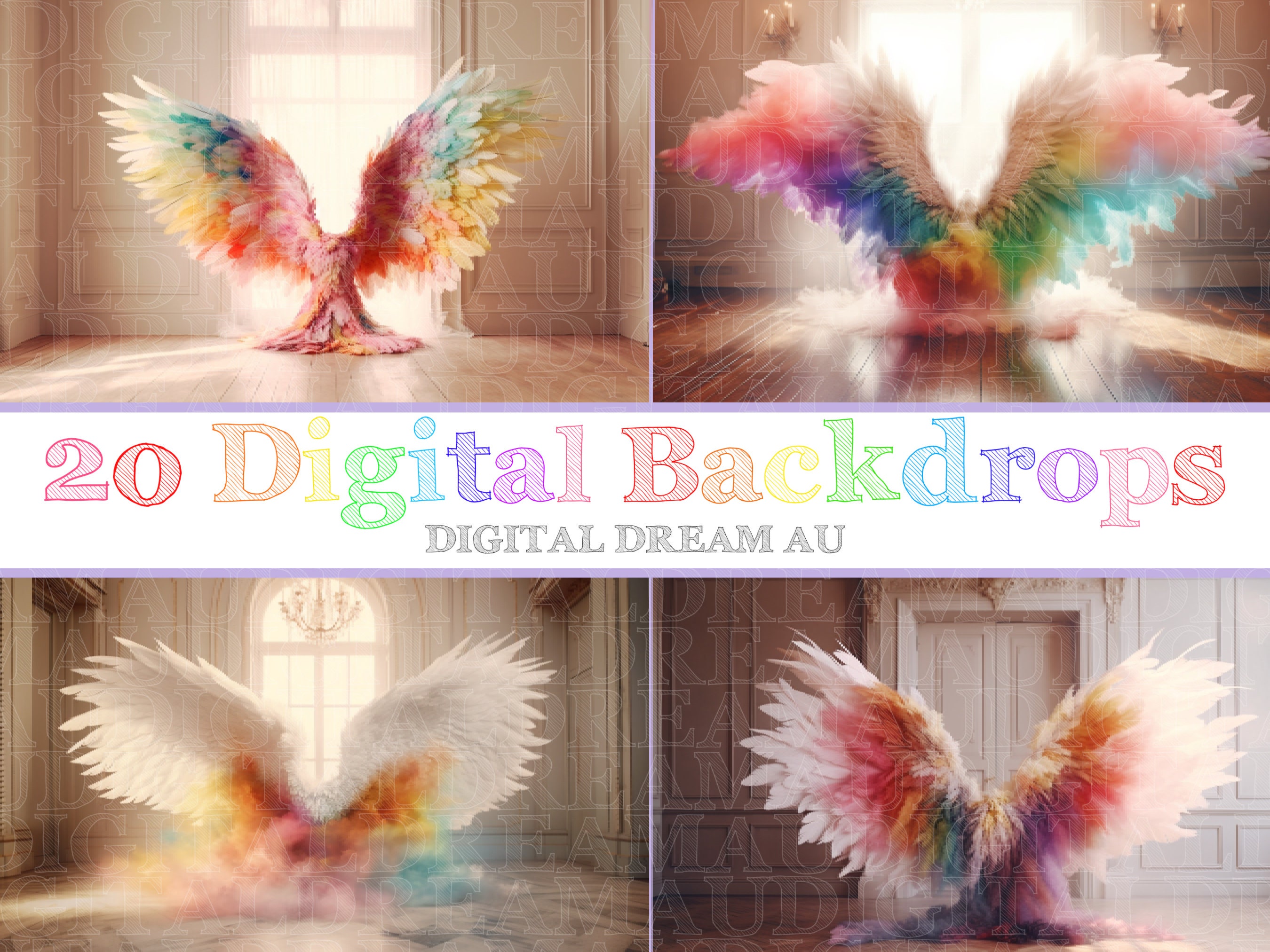 Rainbow Angel Wings Digital Backdrop Maternity Digital Backdrop Overlay ...