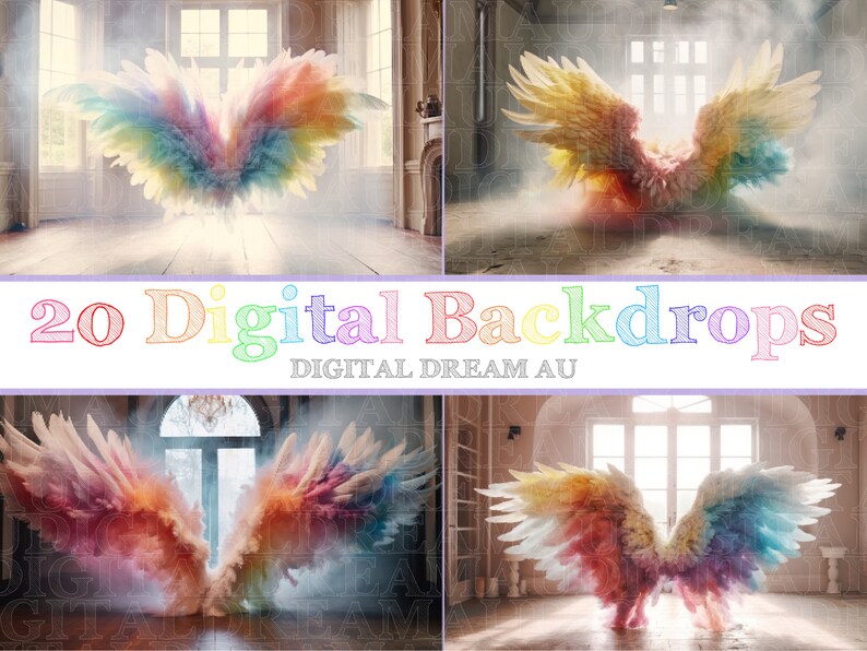 Rainbow Angel Wings Digital Backdrop Maternity Digital Backdrop Overlay ...