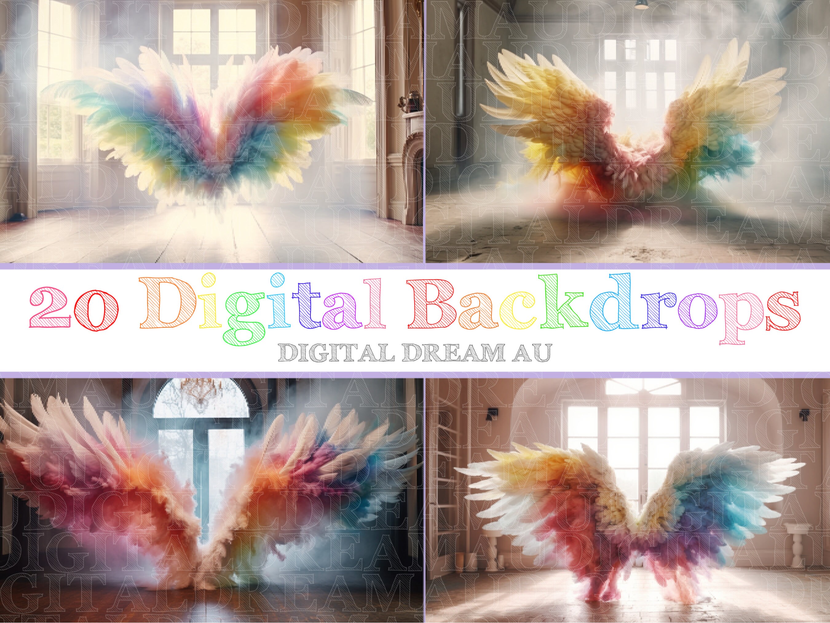 Rainbow Angel Wings Digital Backdrop Maternity Digital Backdrop Overlay ...