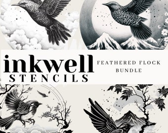 SVG + PNG BUNDLE - Feathered Flock Tattoo Stencil / Flash Pack