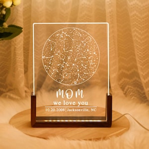Carte des étoiles personnalisée par date veilleuse, ciel nocturne personnalisé par date, cadeau pour maman, lampe imprimée ciel nocturne, cadeau fête des mères, meilleure maman