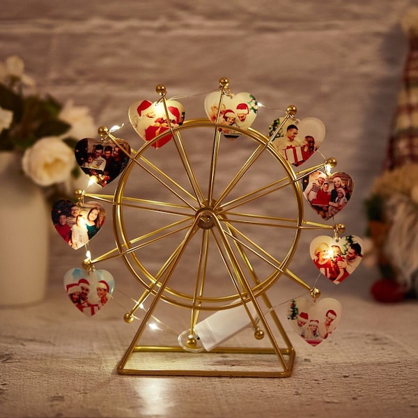 Grande roue Photos personnalisées/Veilleuse avec nom personnalisé/Veilleuse photos Saint-Valentin/Cadeau pour la fête des Mères/Cadeau de famille