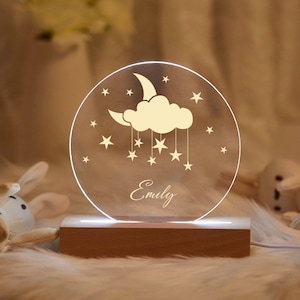 Custom Moon and Star Nightlight/Personalized Clouds Night light With Name/Baby Bedroom Night Light/Christmas gift/Mom Gifts/Nursery Decor