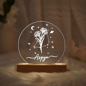Personalized night lamp with Birth Flower - Custom Led Night Lamp - Custom Night Light with Name - Birth Flower Night Light - Birthday Gift