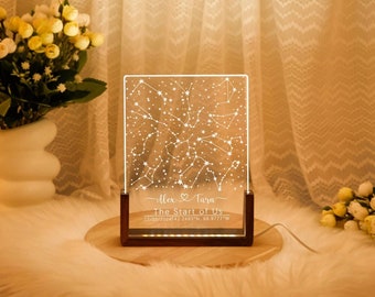 Custom star map by date - Star map night light - Personalized constellation map - Night sky by date - Engagement gift for him and her