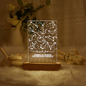 Star Map on Night Light - Custom Star Chart Gift for Couples - Personalized Constellation Chart Night Lamp - Gift for Boyfriend / Girlfriend