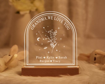 Lampe de nuit personnalisée avec fleur de naissance, cadeaux de fête des mères, veilleuse personnalisée, cadeau de fleur de naissance, cadeaux pour grand-mère, grand-mère, cadeaux pour maman