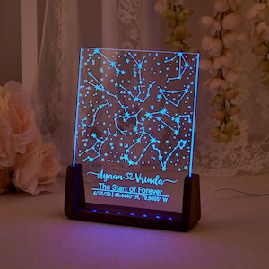 Mapa estelar personalizado por data - Luz noturna de mapa estelar - Mapa de constelações personalizado - Céu noturno por data - Presente de noivado para ele e para ela