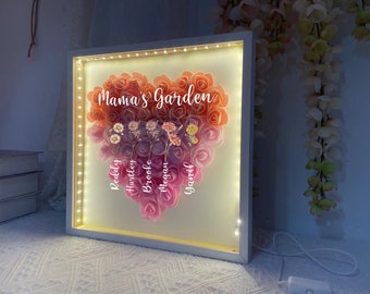 Mom Heart Shaped Monogram Flower Shadow Box, Customized Gift for any occasion, Personalized Mom Flower Shadow Box, Mom Mothers Day Gift