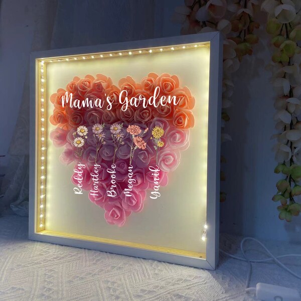 Mom Heart Shaped Monogram Flower Shadow Box, Customized Gift for any occasion, Personalized Mom Flower Shadow Box, Mom Mothers Day Gift