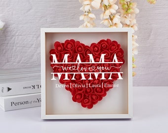 Personalized Mom Flower Shadow Box, Heart Shaped Monogram Flower Shadow Box, Mom gift, Customized Gift for any occasion, Mothers Day Gift