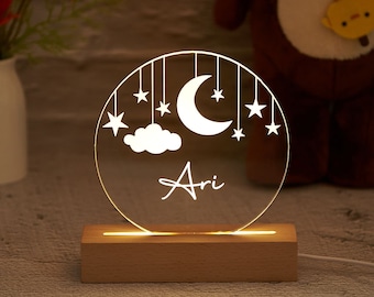 Custom Moon and Star Nightlight ,Personalized Clouds Night light With Name, Baby Bedroom Night Light, Newborn Gift, Mom Gifts, Nursery Decor