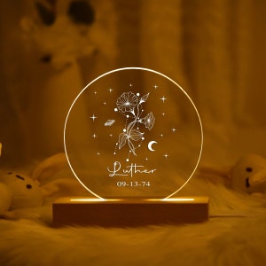 Zodiac Signs Night Light,Birth Flower Night Light,Custom Night Light with Name,Personalized Zodiac LED Light,Gift For Boyfriend / Girlfriend