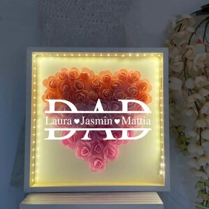Scatola portaoggetti a forma di cuore con fiori e nome personalizzata per papà, scatola portaoggetti a forma di cuore con LED, regalo per la festa del papà, regalo per papà