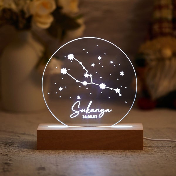 Custom Zodiac Signs Night Light , Astrology Birthday Gift, Zodiac Gifts for Her, Horoscope Gifts for Couples Engagement Anniversary