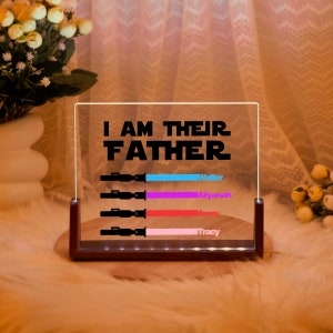Custom Light Saber Child Names Sign, I Am Their Father Light Saber Sign, Father&#39;s Day Gift, Bedroom Night Lamp, Personalized Daddy Plaque