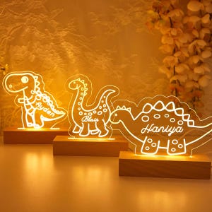 Dinosaur Night Light with Custom Name,Laser Engraved Design,Kids&#39; Bedroom,Nursery Lamp,Perfect Gifts for Toddlers & Kids,Cute LED Design