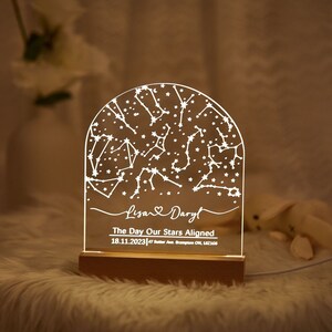 Carte des étoiles personnalisée par date, veilleuse de carte des étoiles, carte de la constellation personnalisée, cadeau carte du ciel pour les couples, cadeau de fiançailles pour elle et lui