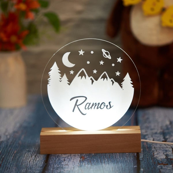 Mountains and Moon Custom Name Light,Personalized acrylic baby night light, Light up Sign,Mother's Day gifts, gifts for mom, baby gift