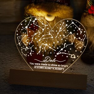 Luce notturna con mappa stellare delle costellazioni personalizzata - Regalo di anniversario personalizzato - Regalo per lui/lei - Regalo per marito/moglie - Cielo notturno personalizzato