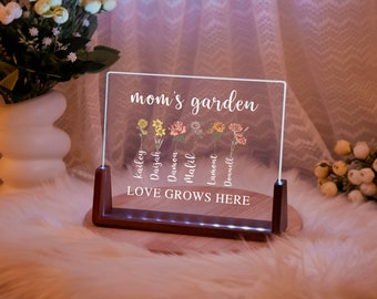 Mom&#39;s Garden Nachtlampje, geboortemaand bloem aangepast nachtlampje, kleinkinderen naam bloemen lamp, Moederdagcadeau, familie geboorte bloem cadeau