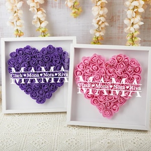 Custom Mom Rose Flower Shadow Box Frame,Personalized Flower Shadowbox with Kids Name,Mothers Day Birthday Gifts,Best MOM Ever