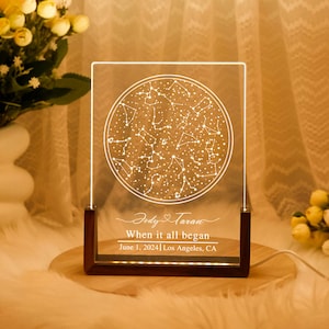 Mappa stellare personalizzata per data, Mappa delle costellazioni personalizzata, Cielo notturno per data, Luce notturna con mappa stellare, Regalo di fidanzamento per lui e per lei