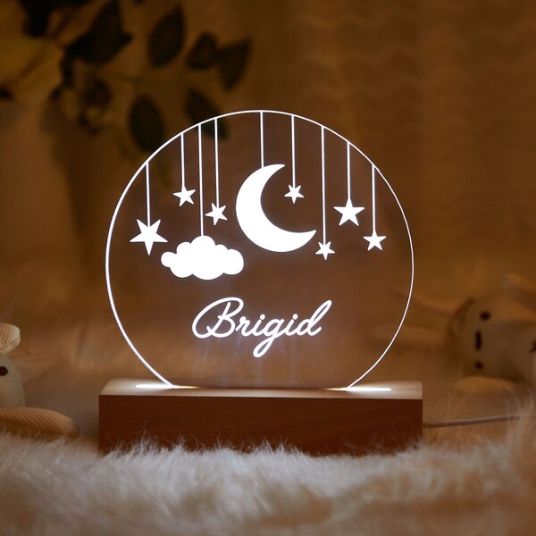 Custom Moon and Star Nightlight ,Personalized Clouds Night light With Name, Baby Bedroom Night Light, Mom Gifts, Newborn Gift, Nursery Decor