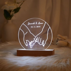 Custom Night Light with Anniversary Gift, Valentine's Day Gift, Gift for Him, Wedding Gift, Engagement Gift, Personalized Name and Date