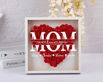 Handcrafted Mom's Present, Personalized Mom Flower Shadow Box, Personalized for Mom Flower Shadow Box, Gifts for Mom, Mother's Day Gift