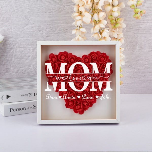 Cadeau pour maman fabriqué à la main, boîte d'ombre de fleurs pour maman personnalisée, boîte d'ombre de fleurs personnalisée pour maman, cadeaux pour maman, cadeau de fête des mères
