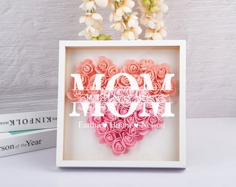 Mom Heart Shaped Monogram Flower Shadow Box, Customized Gift for any occasion, Personalized Mom Flower Shadow Box, Mom Mothers Day Gift