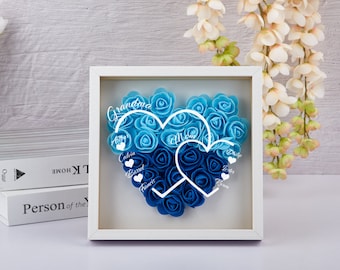 Custom Flower Heart Shadow Box with Names, Mom Heart Shadowbox Frame Gift, Mom gift, Grandma gift, Mom Mothers Day Gift Daughter and Kids