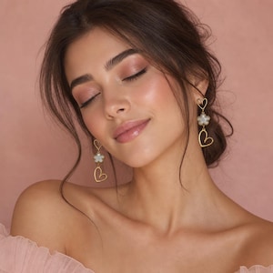 18k Gold Plated Clover & Heart Drop Earrings
