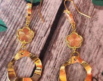 Gold Plated Clover Drop Earrings: Handmade Dangly Earrings