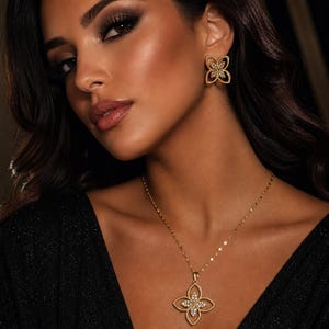 18k Gold Plated Clover Jewelry Set, Lucky Necklace & Earrings