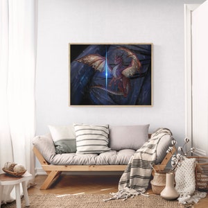 Example of 40"x30" print hanging above a couch.