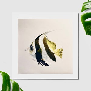 Bannerfish original art print on archival matte paper, coastal wall art, beach house decor, multiple size options (frame not included)