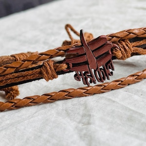 Leather Bracelet Unisex, Handmade Genuine Leather & Wax Thread Surfer Bracelet - Adjustable Wristband