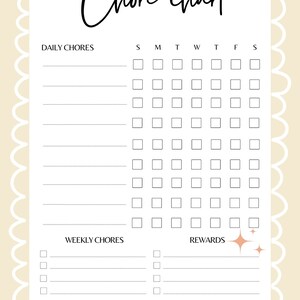 Chore Chart Printable Weekly Chore Chart Download Chore - Etsy