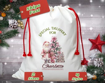 Personalized Pink Coquette Santa Sack Gift Bag w/Name, Large Reusable Santa Bag for Kids/Adults, Pink Coquette Presents Bag, Pink Gift Bag