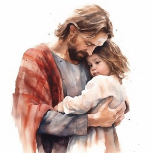 Pictures of Jesus Christ / Watercolor / Suffer The Little Children To Come Unto Me / Jesus Christ Painting