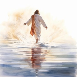Pictures of Jesus Christ / Watercolor / Walking On The Sea / Jesus Christ Painting