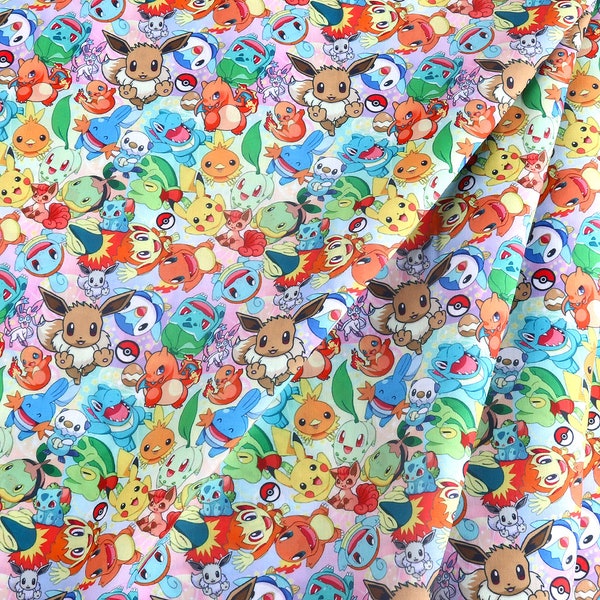 Pokemon Fabric Pikachu Fabric Polyester Cotton Fabric Anime Fabric By the Half Yard