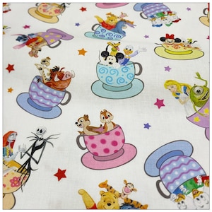 Disney Character Fabric Pooh Bear Mickey & Minnie Mouse Princess Fabric Cotton Fabric Anime Fabric By the Half Yard