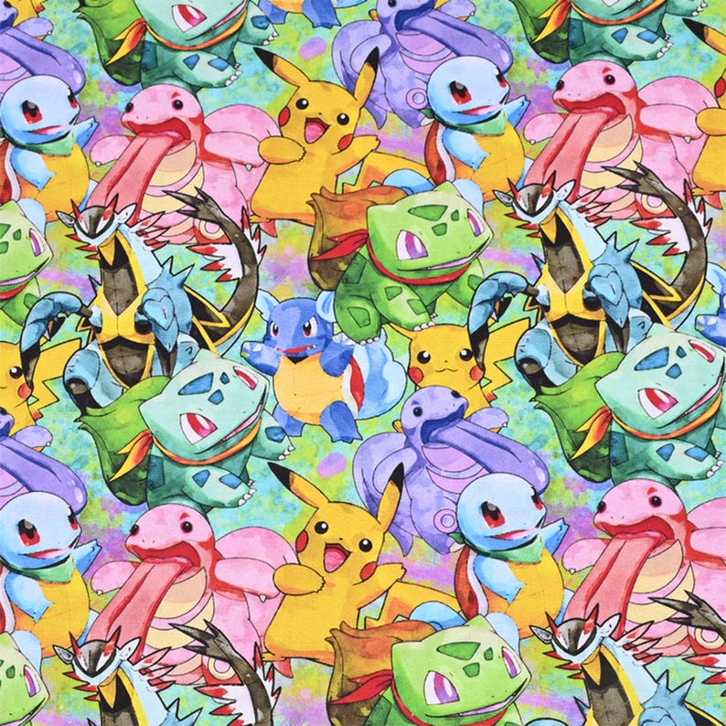 Pokemon Fabric 100% Cotton Fabric Sold by 1/2 Yard & Cut Continuously ...